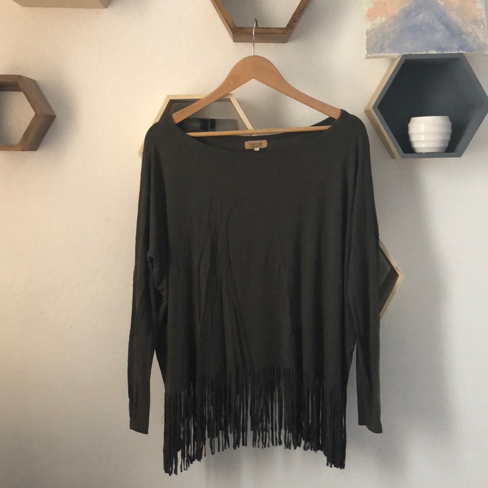 Anthropology Piko 1988 Olive fringe long sleeve